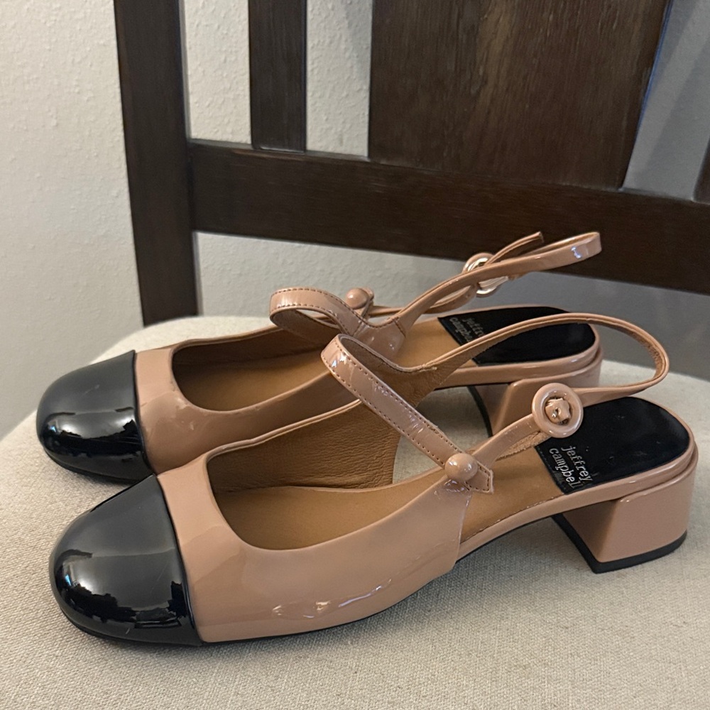 Jeffrey Campbell Women’s Patent Leather Cap Toe Slingback Kitten Heels Size 8